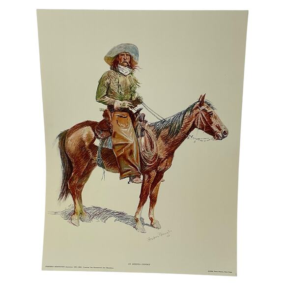 Frederic Remington Arizona Cowboy 1955 Penn Prints Lithograph 16x12 Art - Picture 1 of 5